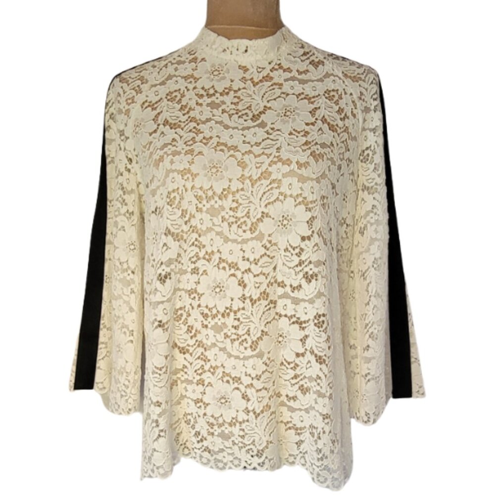 RARE Italian Lace KAOS Sheer Romantic Ribbon Detail Boho Cotton Blend Size M